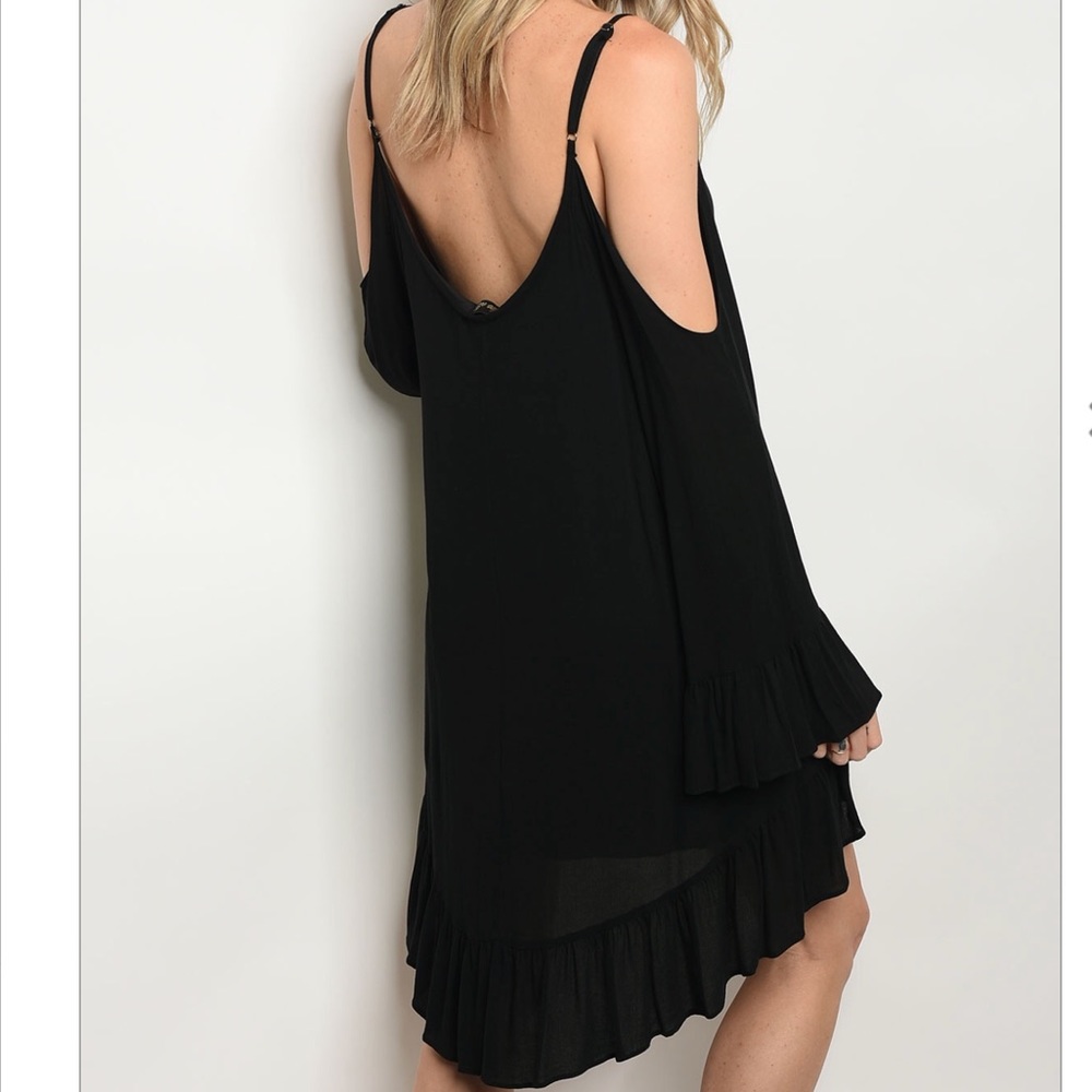 Black Flowy Cold Shoulder Dress 15012 - Picture 3 of 3
